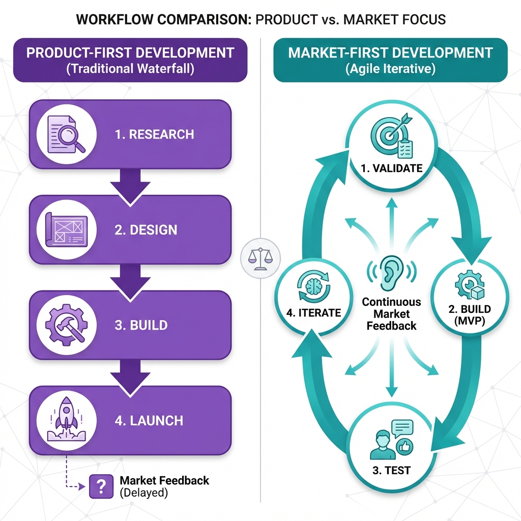 Product-First vs Market-First Development Workflow Comparison