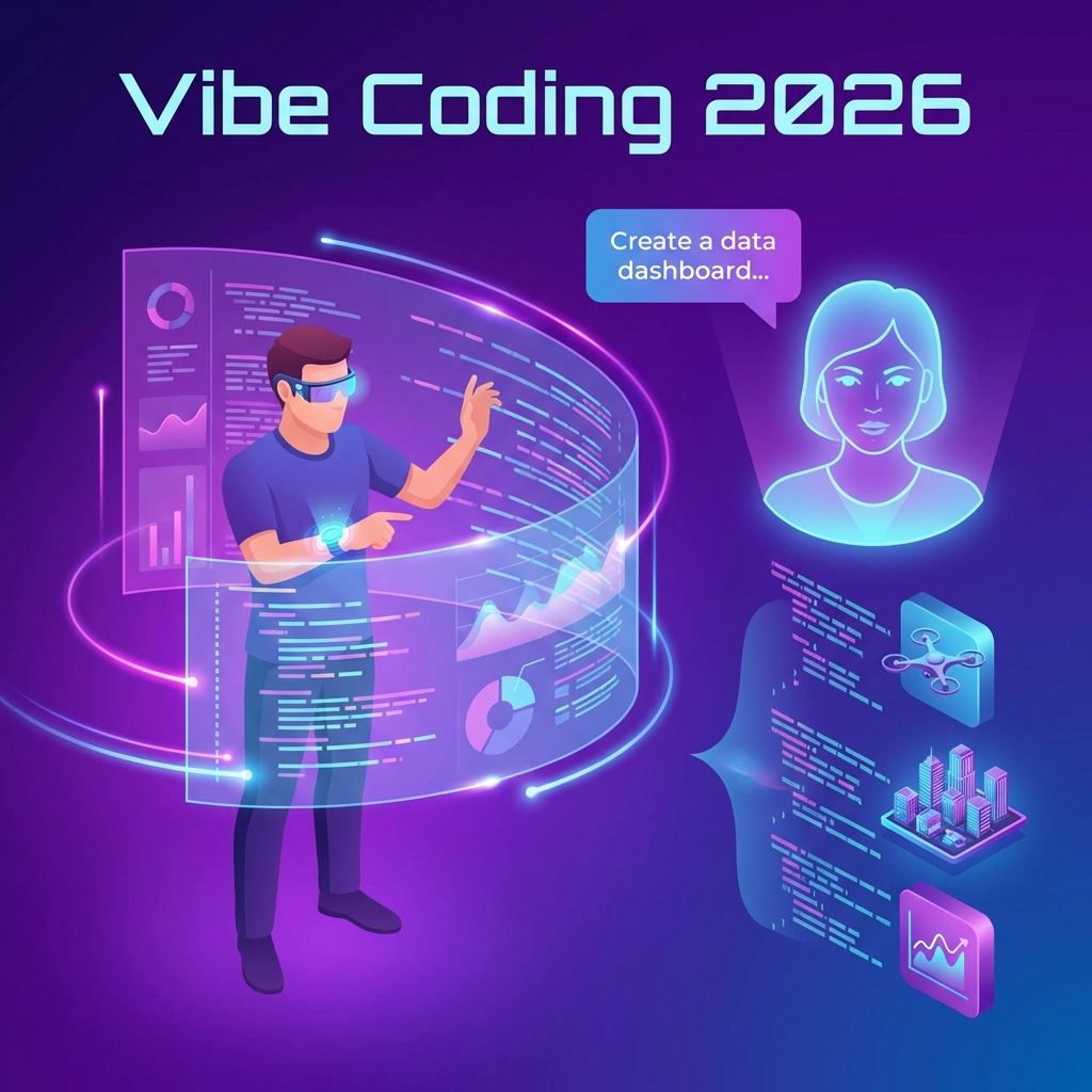 Vibe Coding 2026 - Developer using AI assistant to code with natural language